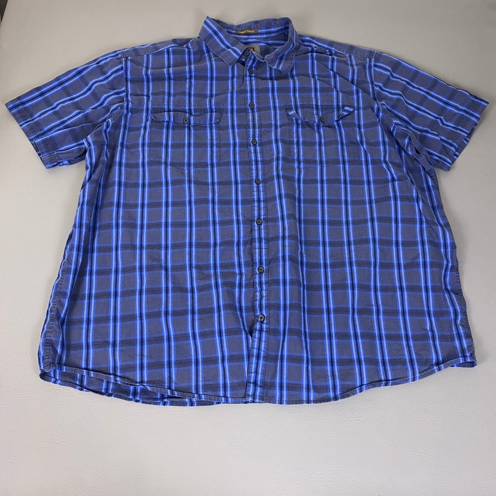 The Foundry Supply Co Button Up Shirt Men's Size 3XLT Blue Plaid Short Sleeve